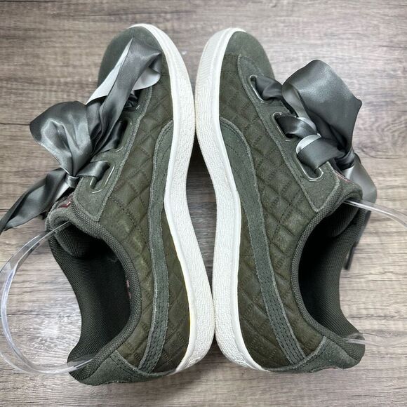 Puma~Women’s~ Olive Green Suede Basket Heart Quilted Casual Sneakers~Size 8.5 - Picture 6 of 8